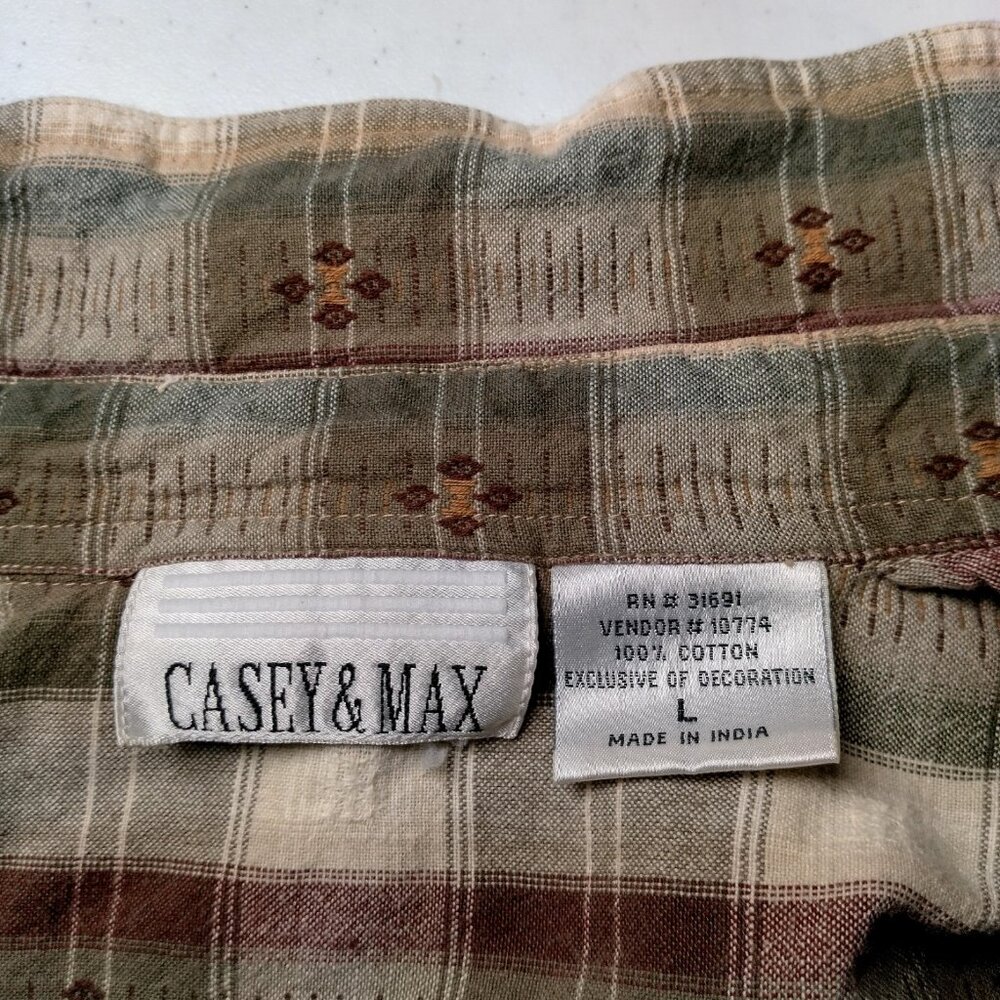 Vintage Casey And Max Blouse Women L Brown Plaid Embroidered Leaf Leaves Fall - Picture 7 of 15